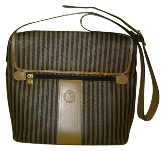Fendi Shoulder Stripe Carmel  Black Cross Body Bag 