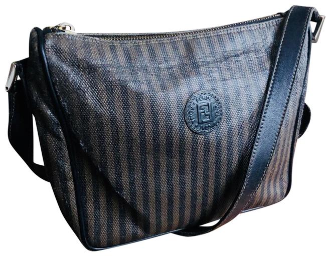Fendi Striped BlackBrown Canvas Cross Body Bag 