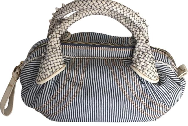 Fendi Striped Spy Navy and White Denim Satchel 