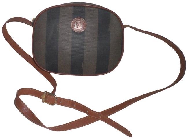 Fendi Striped Vintage Brown Pvc Leather Cross Body Bag 