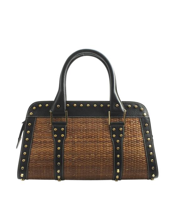 Fendi Studded 153145 Brown Straw Satchel 