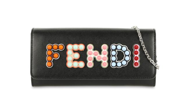 Fendi Studded Logo Wallet on chain Black Leather Cross Body Bag 