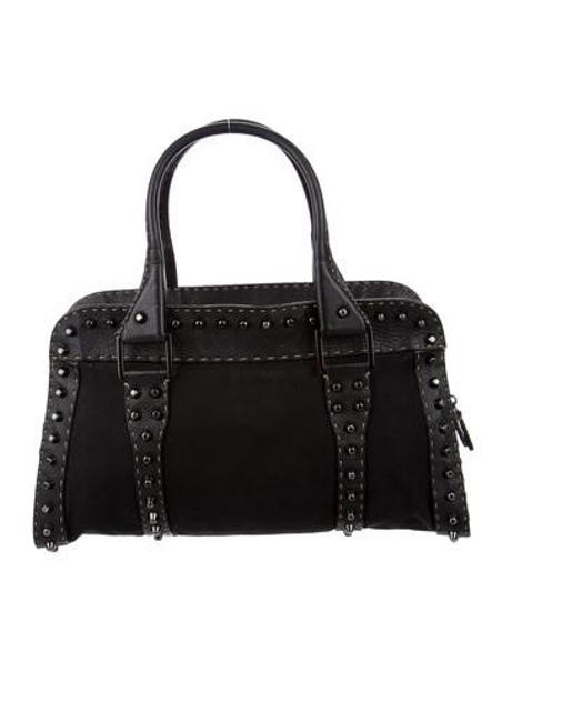 Fendi Studded Selleria Shoulder  Black Leather Satchel 