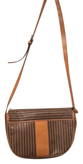Fendi Tan and Brown Coated CanvasLeather Cross Body Bag 