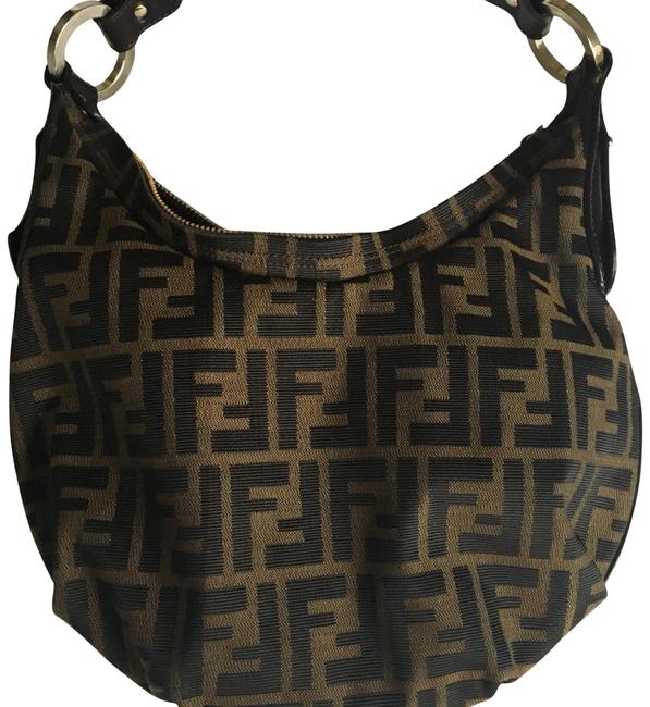 Fendi Tobacco Zucca Black and Brown Canvas Hobo Bag 