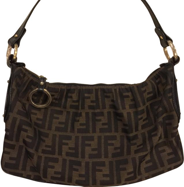 Fendi Tobacco Zucca BrownGold Leather and FabricCanvas Hobo Bag 