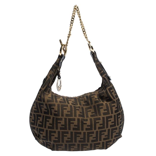 Fendi Tobacco Zucca Chef Chain Link Brown Canvas and Leather Hobo Bag 