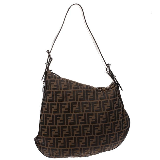Fendi Tobacco Zucca Oyster Brown Canvas and Leather Hobo Bag 
