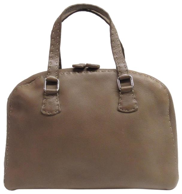 Fendi Tonal Stitched Sellaria Brown Leather Satchel 