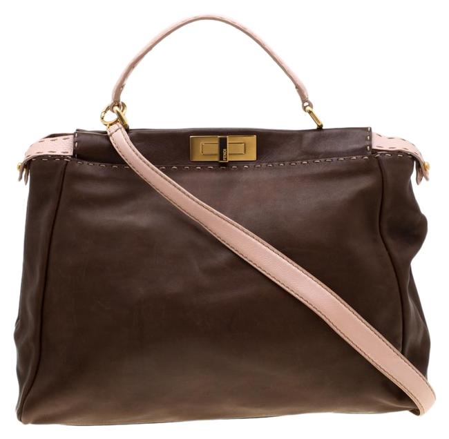 Fendi Top Handle Bag BrownPink Selleria Large Peekaboo Brown Leather Clutch 
