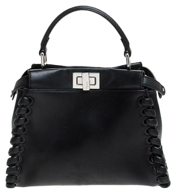 Fendi Top Handle Bag Italy Black Leather Clutch 