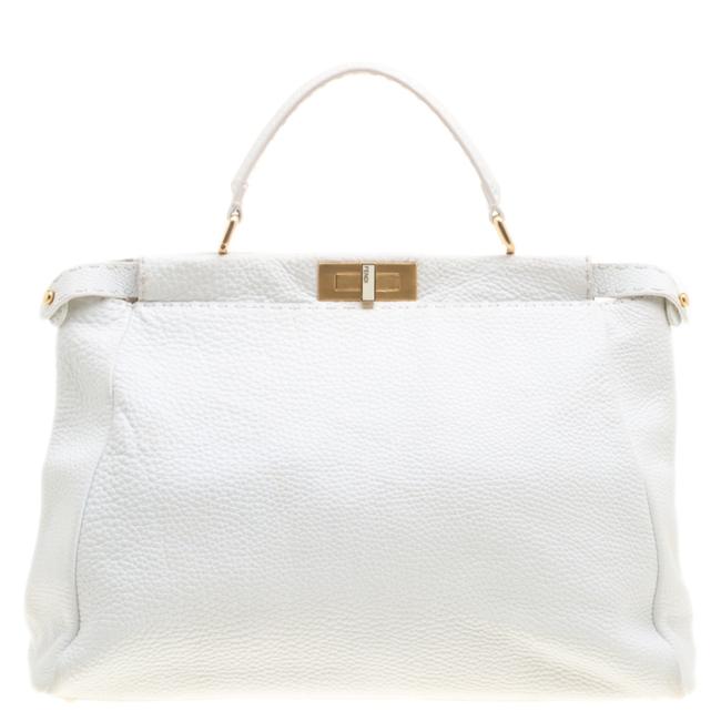 Fendi Top Handle Bag Large Peekaboo White Leather Clutch 