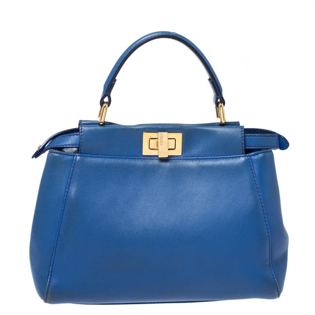 Fendi Top Handle Bag Mini Peekaboo Blue Leather Clutch 