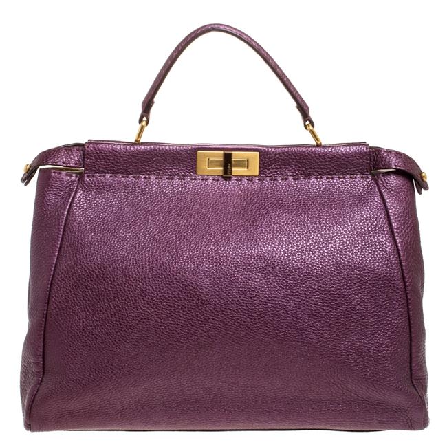 Fendi Top Handle Bag Selleria Large Peekaboo Purple Leather Clutch 