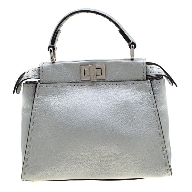 Fendi Top Handle Bag Selleria Mini Peekaboo Silver Leather Clutch 