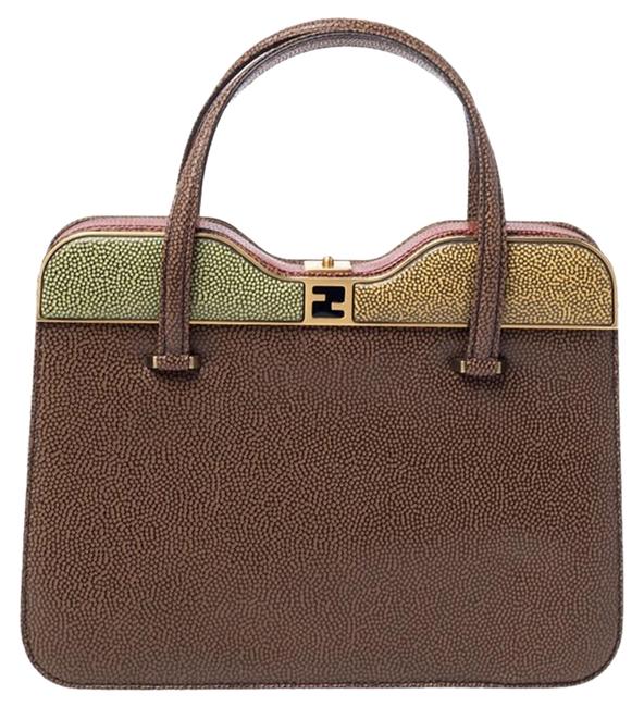 Fendi Top Handle Bag Textured Miss Marple Multicolor Leather Clutch 