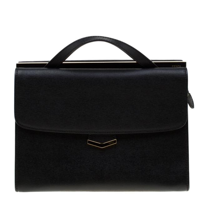 Fendi Top Handle Bag Textured Small Demi Jour Black Leather Clutch 