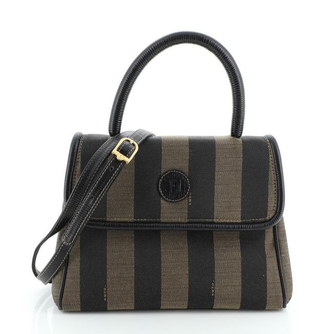 Fendi Top Handle Bag Vintage Pequin Convertible Small Brown Canvas Satchel 