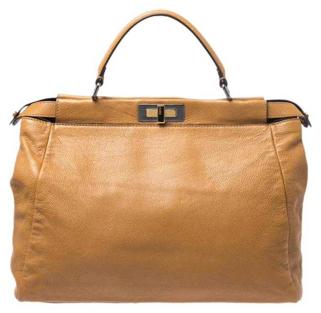 Fendi Top Handle Large Peekaboo Tan Leather Hobo Bag 