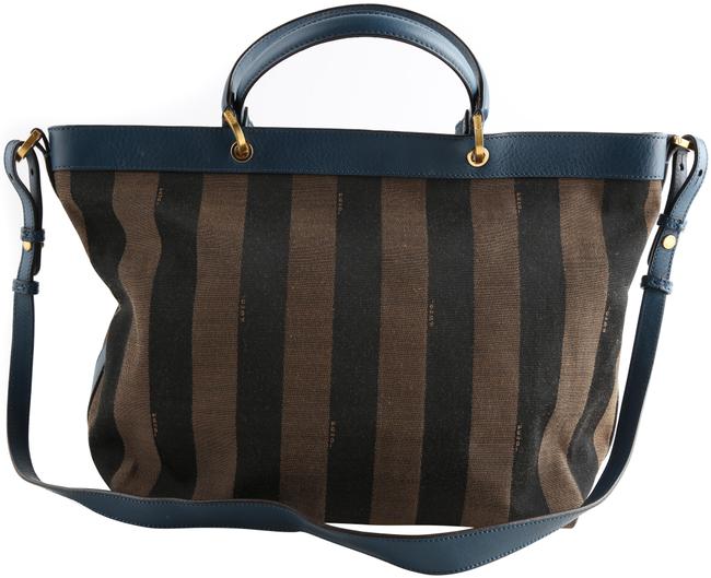 Fendi Tote Bag Tobacco Pequin Stripe Brown Canvas Satchel 