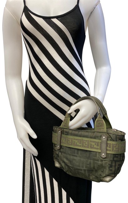 Fendi Tote Bag Zucca Monogrammed Grey Canvas Satchel 