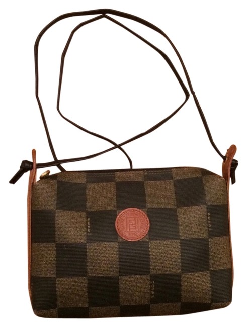 Fendi Trendy Checkerboard Cutie TobaacoBlackTan Cross Body Bag 