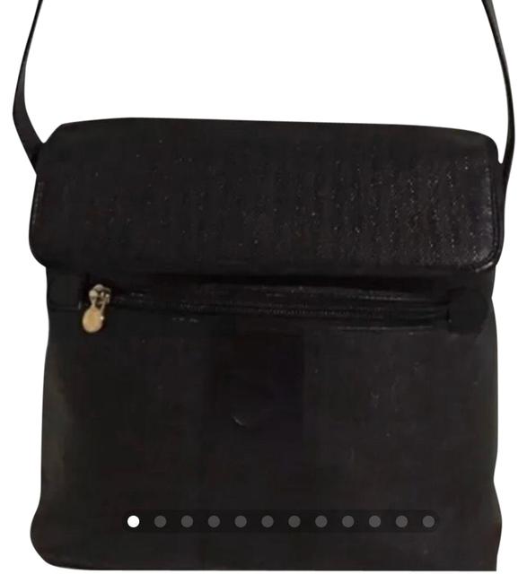 Fendi Unsex Vintage Canvas Handbag Black Canvas Leather Cross Body Bag 