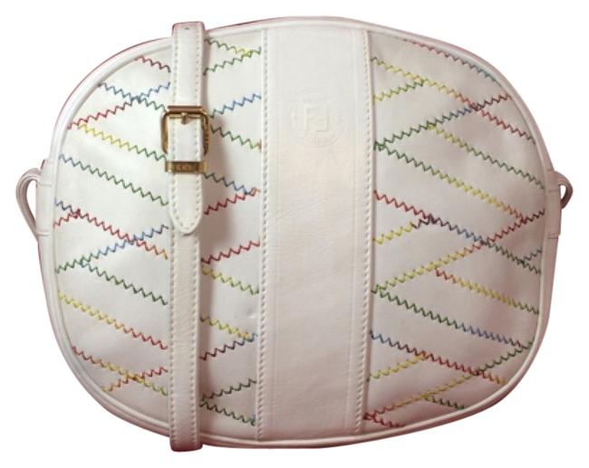 Fendi Vibrant Italian Signature Stitched Beauty White Leather Cross Body Bag 