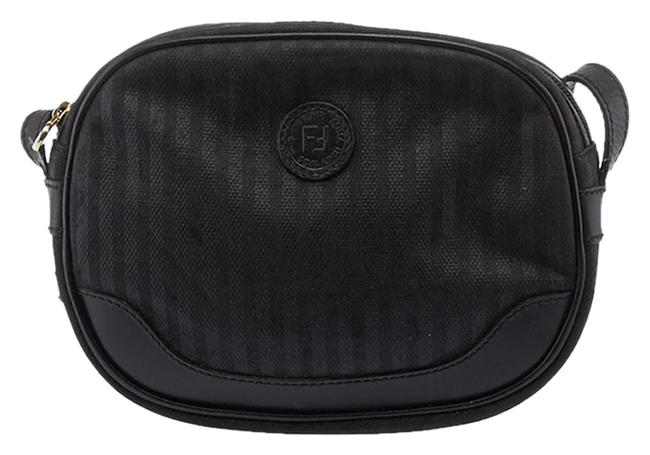 Fendi Vintage 32945 Black Canvas  Leather Cross Body Bag 