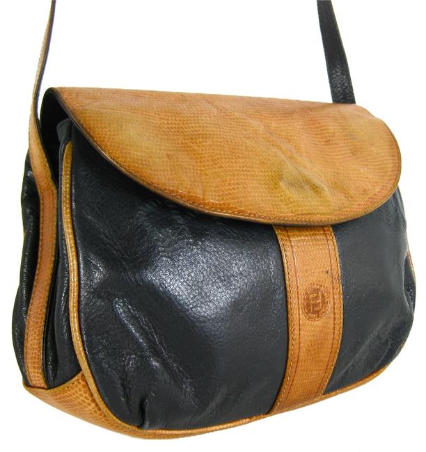 Fendi Vintage BlackTan Leather Cross Body Bag 
