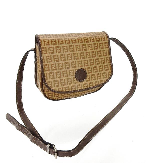 Fendi Vintage Brown Zucchino Canvas Leather Cross Body Bag 