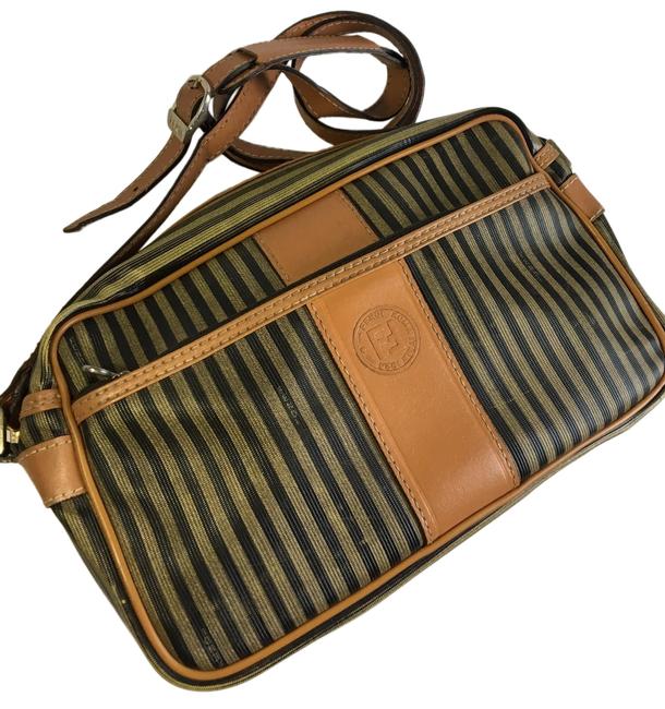 Fendi Vintage Caramel and Stripe Canvas Leather Cross Body Bag 