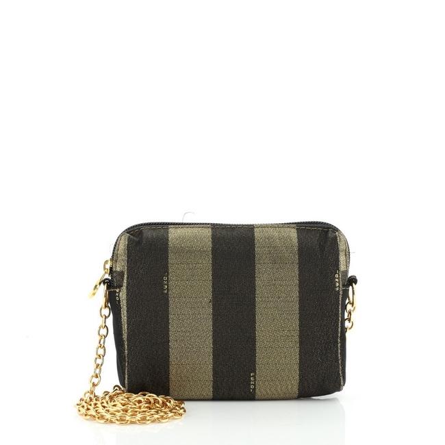 Fendi Vintage Chain Metallic Pequin Mini Gold Canvas Cross Body Bag 