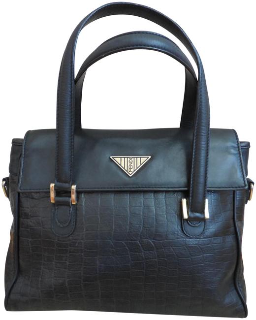 Fendi Vintage Croc Embossed Two Way Black Leather Satchel 