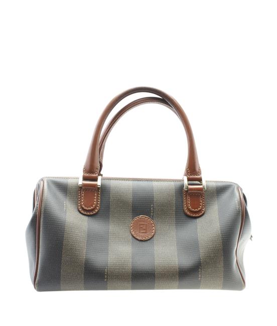 Fendi Vintage Frame Boston Pequin 178721 Brown Coated Canvas Satchel 