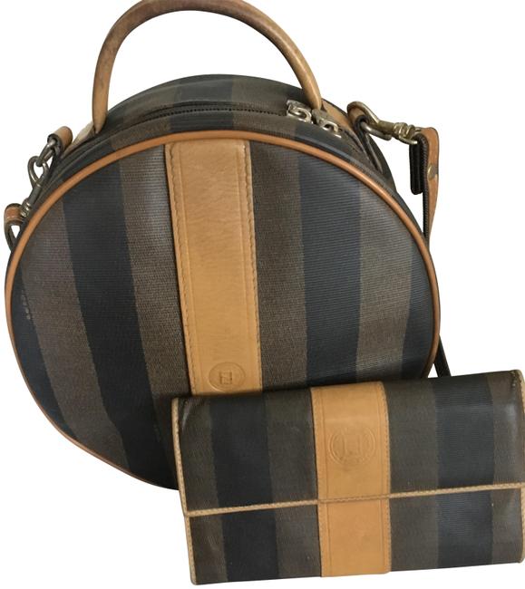 Fendi Vintage Hatbox and Matching Wallet Tan Coated Canvas Cross Body Bag 