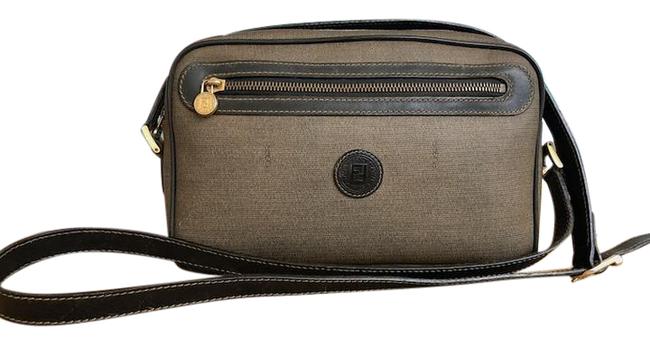 Fendi Vintage Leather Brown Canvas Cross Body Bag 