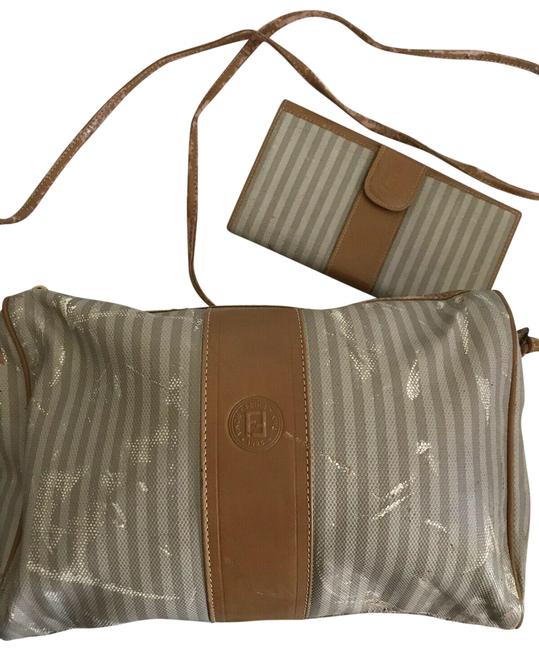 Fendi Vintage Medium with Matching Wallet Beige Canvas Cross Body Bag 