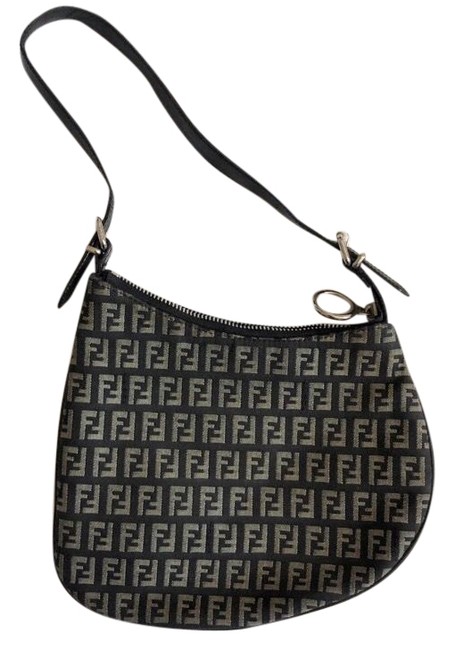 Fendi Vintage Mini Saddle Black and Grey Hobo Bag 