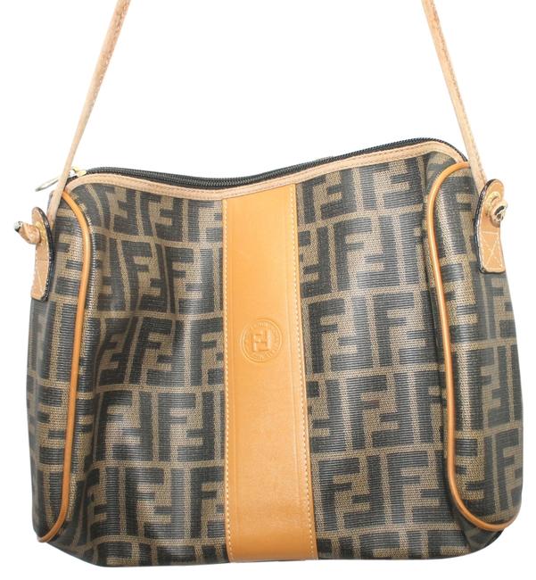 Fendi Vintage Monogram Black.brown Canvas Cross Body Bag 
