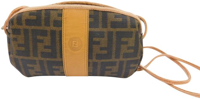 Fendi Vintage Monogram BlackBrownTan Canvas Cross Body Bag 