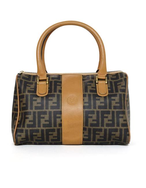 Fendi Boston Bag Vintage Monogram Brown Coated Canvas Satchel 