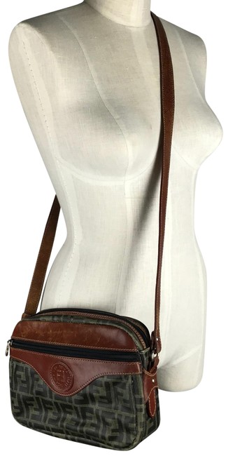 Fendi Vintage Monogram Brown Canvas Leather Cross Body Bag 