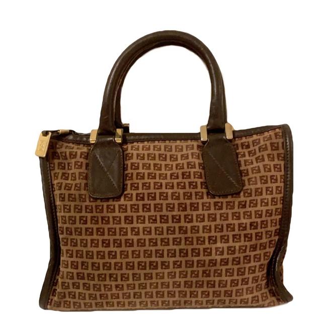 Fendi Vintage Monogram Handbag Brown Suede Leather Satchel 