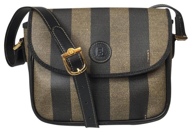 Fendi Vintage Pecan Striped Black Pvc Cross Body Bag 