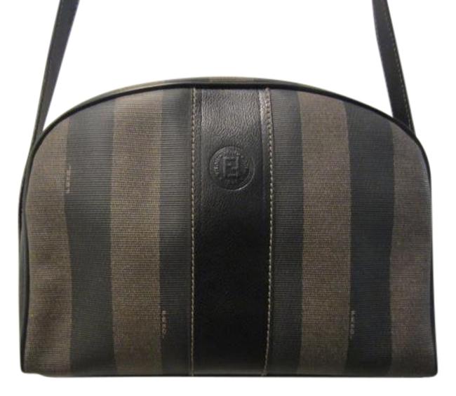 Fendi Vintage Pequin Black and Tan Coated Canvas Leather Cross Body Bag 
