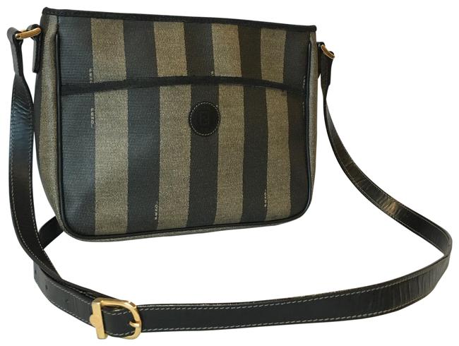 Fendi Vintage Pequin Striped Black Coated Canvas Cross Body Bag 