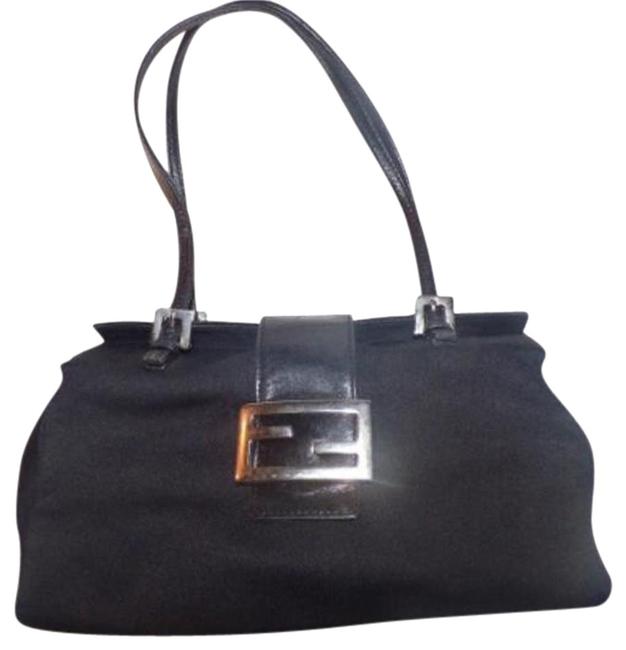 Fendi Boxy Mamma Zucco Top Handle SatchelShoulder Bagsa BlackChrome Nylon  Leather Satchel 