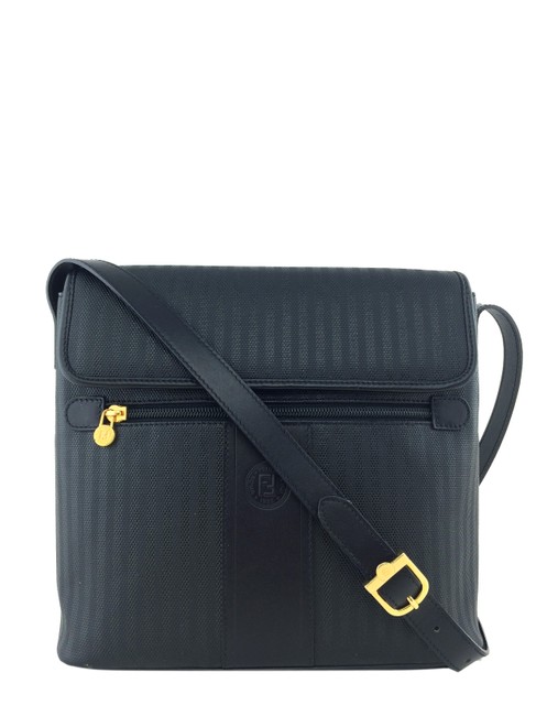 Fendi Shoulder Vintage Black Coated Canvas Cross Body Bag 