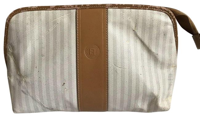 Fendi Vintage Stripe Small ClutchCosmetic White Fabric Clutch 
